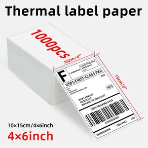 1000 Sheets 10x15cm Foldable Direct Thermal Label Paper, Thermal Printing Labels, Waterproof Oil-Resistant High Clarity Adhesive, Direct Thermal Sticker, for Thermal Printers