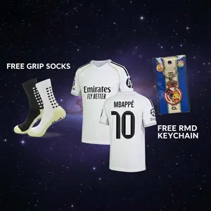 (SIZE LARGE) 25 26 Madrid Home Mbappe 10 Soccer Jersey [FREE KEYCHAIN]