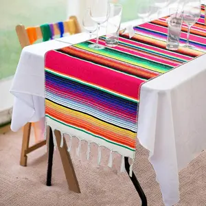 Mexican Serape Table Runner 14 x 84 Inch for Mexican Party Wedding Decorations Outdoor Picnics Dining Table, Fringe Cotton Table Runners