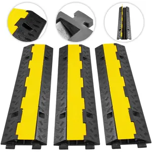 Cable Protector Ramp Wire Cable Cover Cord Guard 2 Channels Rubber + PVC 11000LBS Speed Bump Parking Driveway Traffic