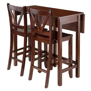 212 MAIN 3-Piece Home Dining Table Set - Lynnwood Walnut Drop Leaf Table (35.43x39.37x30 in.) with 2 Counter V-Back Stools for Indoor Use, Three Pieces