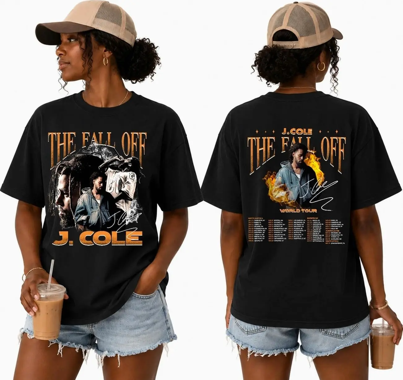 Black Unisex #The Fall OffT-Shirt 2026 Retro Rap Hip Hop Outfit Cole Two Sided T-Shirt PPM