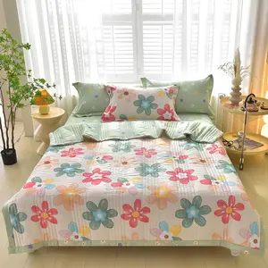 Floral Print Summer Quilt, 1 Count Soft Skin-friendly Organic Cotton Air-conditioning Quilt, Soft Lightweight Quilts, Thin Comfortable Bedding for Home Bedroom Living Room, Floral Coverlet Bedding