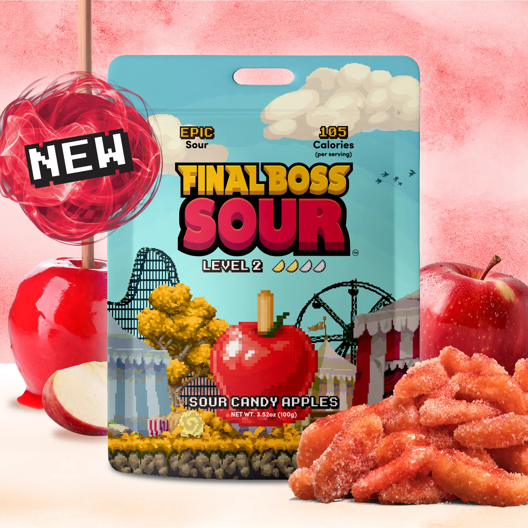Final Boss Sour - Level 2 Red Candy Apple Dried Fruit - 1 or 4 Pack Options | Real Fruit | Sour Candy | Dried Snacks