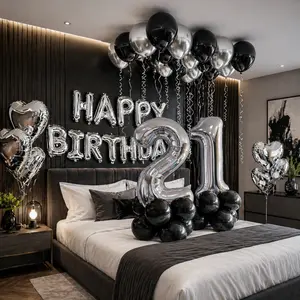 580PCS Black Silver Birthday Balloon Garland Arch Kit with 40 Inch Number Balloons and Rose Petals for Men Women 16th 18th 20th 21st 25th 30th 35th 45th Birthday Party Decor