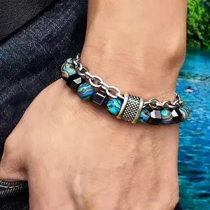 Natural Stone Malachite Beads Bracelets Stainless Steel Chain Punk Hip Hop Yoga Buddha Chakra Beaded Bracelets for Men Women Fashion Jewelry Accessories Gifts