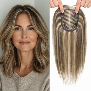 Vasilia Hair Toppers for Women Real Human Hair 10/14inch Hair Toppers for Women with Thinning Stright Real 4 Clips in Pieces, Breathable Base for Hot Weather Comfort, Medium Brown with Warm Highlights for Mother Daily Use Mother's Day 2026 New Year gifts