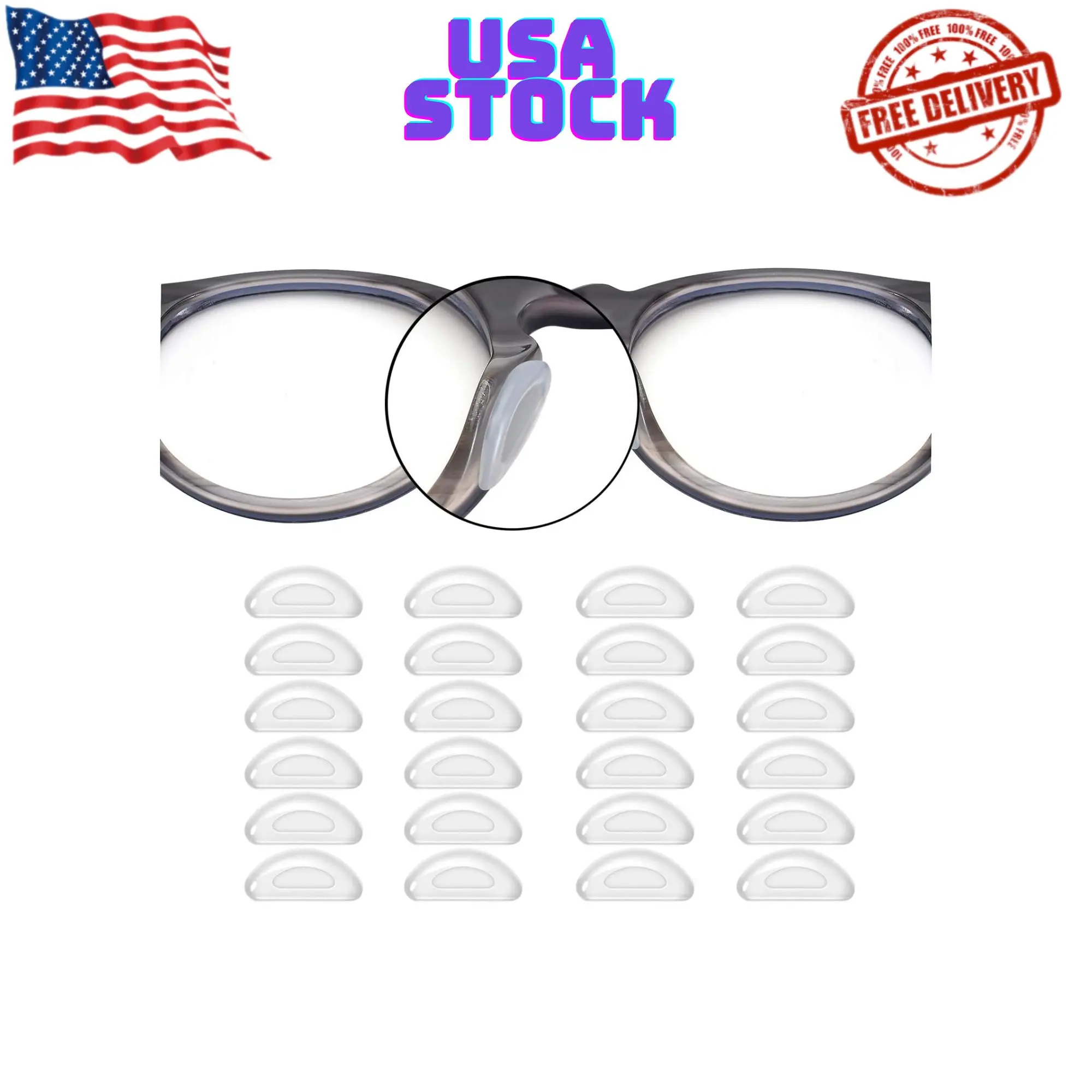 1.0mm Eyeglass Nose Pads 20 Pairs Stick On Silicone Anti-Slip Adhesive Nose Pads