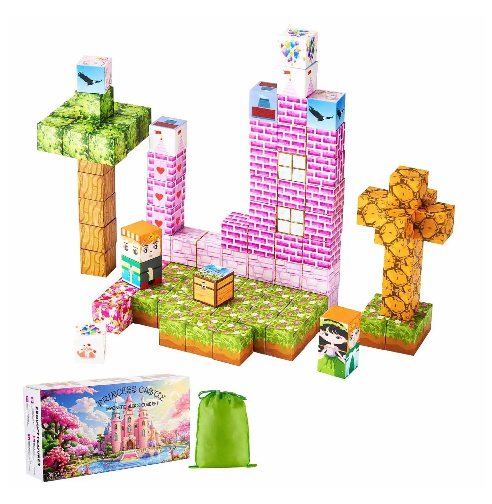 Magnetic Blocks 100 PCS Castle Set, STEM Building Toys for Toddlers Princess Castle