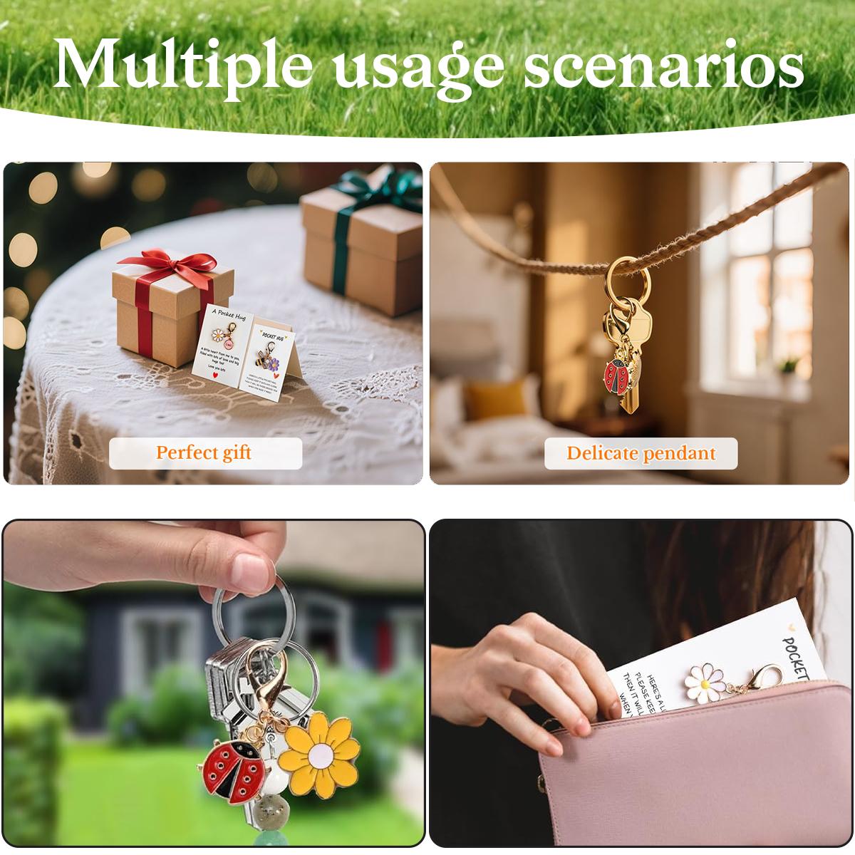 10 Pcs Pocket Hug Card with Cute Mini Size Tokens Keychain, DIY Sentimental Gift for Encouragement Anxiety Relief & Emotional Support Inspirational Keepsake for Friends Family Kids & Loved Ones