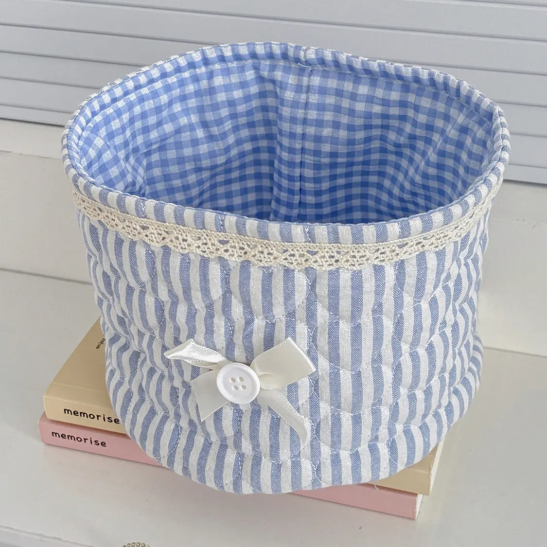 Sweetheart Lace Cylindrical Storage Basket - [Blue