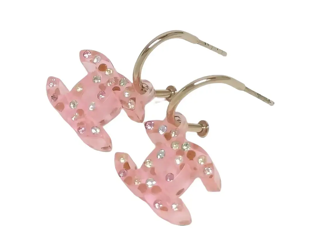 Pre-owned Pink Stone Circle Huggie Pierced Earrings CHA.J.1100