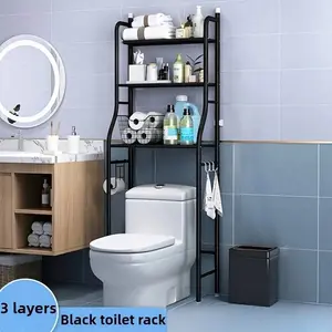 3-Tier Metal Bathroom Storage Rack, Space-Saving Over-Toilet Shelf Organizer With Frame, No-Drill Installation For Small Spaces, Toilet Storage Solution |   Minimalist Design |   Nodrill Setup, Bathroom Organizers And Storage, Standing Shelf, Shelves