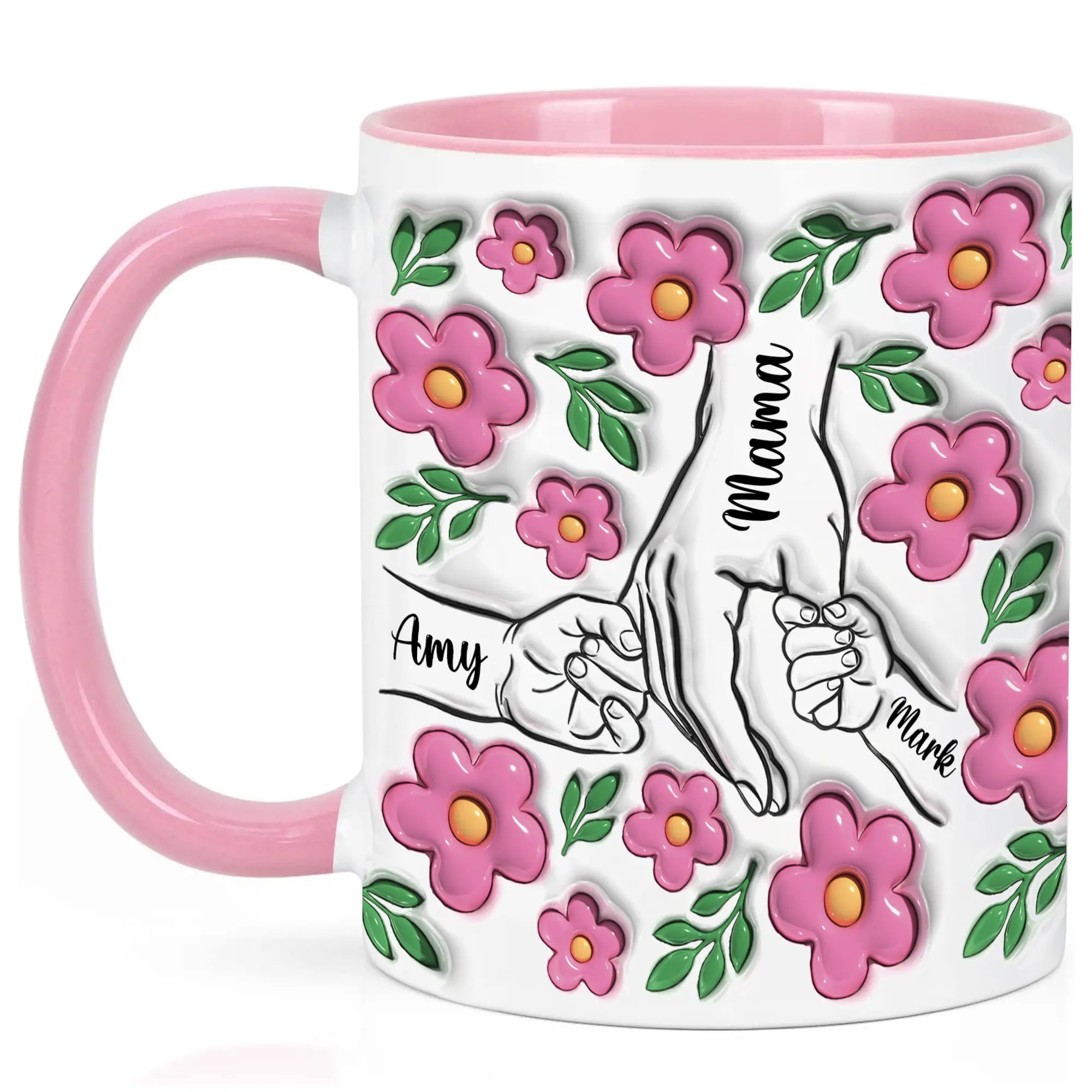 MAKEAGIFT Personalized Hand Holding Ceramic Mug, Custom Children’s Names Coffee Mug, Personalized Mother’s Day Gift, Unique Gift For Mom/Grandma