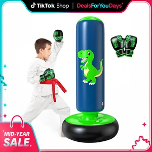 QPAU Inflatable Punching Bag, 48 Inch Stable Inflatable Boxing Bag for 3-6 Kids, Dinosaur Toy Gifts for Boys and Girls, Kids Boxing Set for Energy Out Practicing Karate, Taekwondo,
