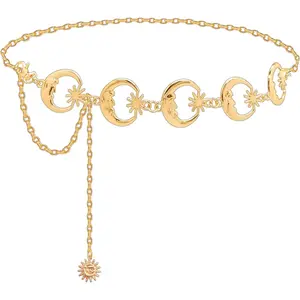 Jstyle Multilayer Silver Sun Moon Chain Belt for Women - Elegant Metal Waist Body Belly Chain for Dresses