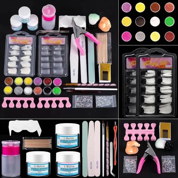 Professional Acrylic Nail Kit for Beginners, Complete Acrylic Nail Set with 12 Glitter Acrylic Powders, Nail Art Kit with Nail Tips, Brushes, Nail File, Clipper & DIY Manicure Tools for Salon & Home Use