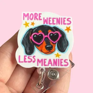 Glitter My Badge More weenies less meanies dog badge reel for nurse and hospital workers. Badge clip Badge pull - Retractable swivel clip with a 360 rotation. Great gift for coworkers.