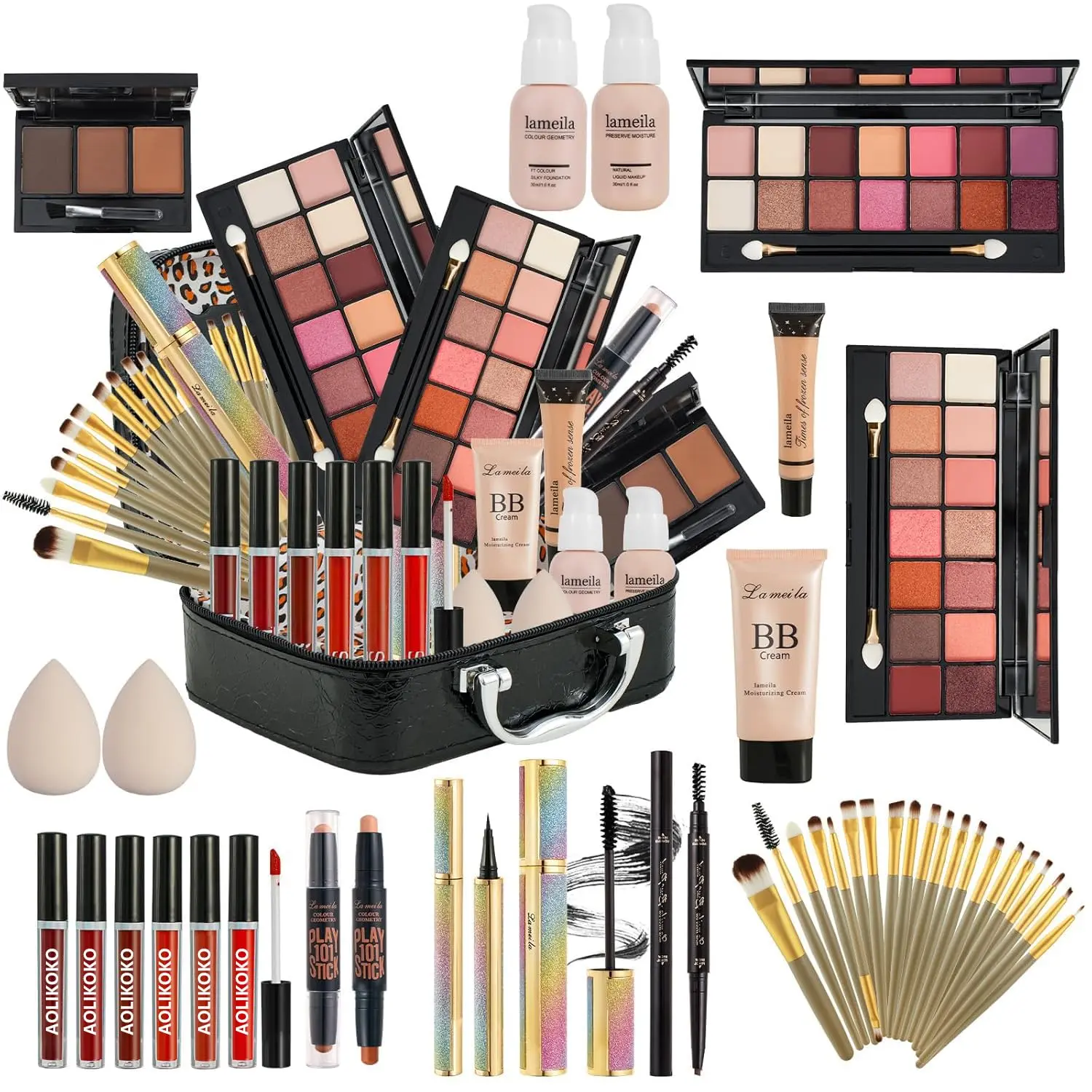 All in One Makeup Kit for Women Full Set Includes Eyeshadow Palette Foundation Lip Gloss Eyeliner Mascara Brush Perfect Gift for Christmas Birthday Holiday Everyday Use
