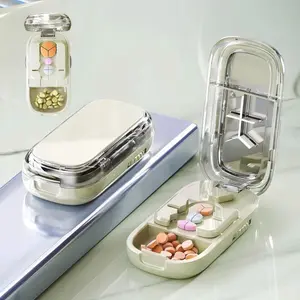 Portable pill cutter, adjustable for half/third/fourth division, comes with blade and centering guide line, easy to use and travel-sized, Vitamin Organizer