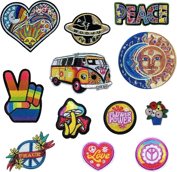 Patches - ️12 Pieces Hippie Patches Iron on Vintage Patches Peace Sign Repair Decoractive Patch for Clothing Design Backpack Jackets Jeans Shirt DIY Craft Decorations