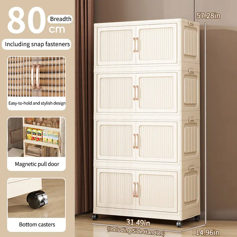No Assembly Required Foldable Storage Cabinet with Wheels, Large Capacity Double Door Dustproof Closet Organizer for Bedroom, Small Apartment, Rental Home No Assembly Required Foldable Storage Cabinet with Wheels, Large Capacity Double Door Dustproof Closet Organizer for Bedroom, Small Apartment, Rental Home