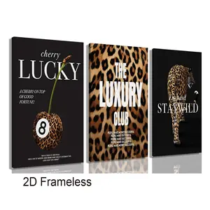 3-piece set, stylish leopard-print wall art, trendy animal-print canvas, wild cheetah inspirational “Lucky 8” painting, Decorative Artwork, perfect for girls' bedrooms, living rooms, offices, bars, and home decor, frameless