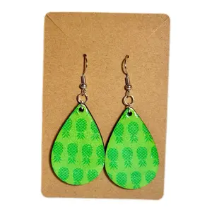 Green on Green Glitter Upside Down Pineapple Teardrop Earrings