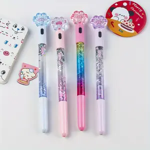 2Pcs Simple Girls All Heart Pen Heart Shape Cat Claw Quicksand Glitter Gel Pens Cute Lovely Ins Student Creative Water Pen Gift Pen