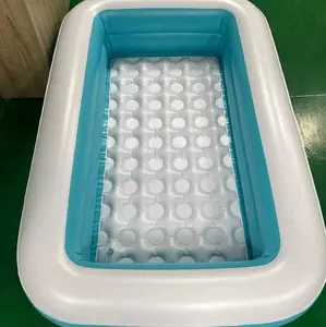 GRIP A POOL 2-in-1 Rectangular Kiddie Pool for Toddlers and Tanning Pool with Handles, Inflatable Floor and Drain - Summer Blue