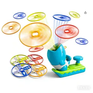 Flying Disc Launcher Toy for Kids, Whale-Shaped Outside Toys with 24 Flying Discs, 2 Butterfly Nets & 2 Safety Glasses, Outdoor Backyard Games for Boys Girls Ages 3-5 6-8, Birthday Gifts for Chasing Catching Activities