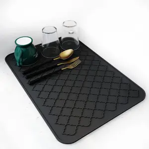 Silicone Dish Drying Mat-Kitchen Dish Drying Pad Heat Resistant Mat-Kitchen Gadgets Kitchen Accessories Kitchen Small Appliances (12" x 16, BLACK)