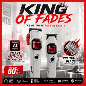 SUPRENT FANGS Assassin Edition Professional Hair Clipper & Trimmer Set, V10 Vector Motor with DLC Blades, Precision Fade Grooming Kit for Men summerwins