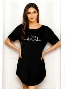 Women's Casual Heartbeat Line & Heart Symbol Summer Style Dress, Sexy Loose Comfortable Fit