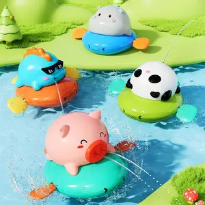 Wind-up Pig Pull String Bath Toys, Baby Kids Water Fun Swimming Pool Floating Squeeze & Spray Animal water Toys for Kids