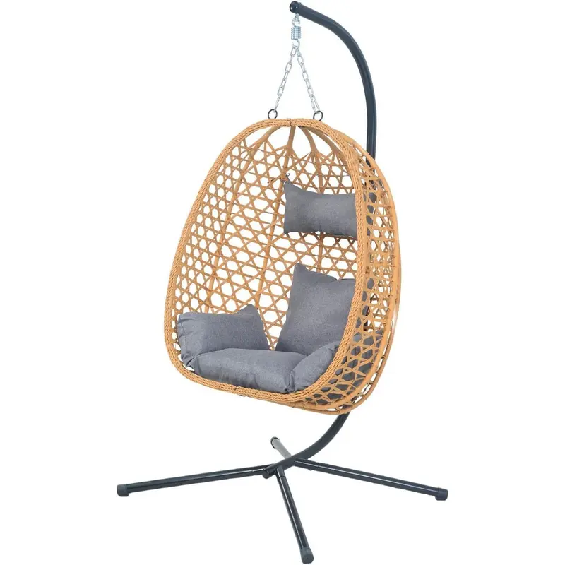 EortheX Hanging Egg Chair with Cushions – Comfortable Rattan Swing Chair with Stand for Patio, Garden, or Balcony – Stylish and Relaxing Outdoor Lounge Chair, 350LBS Capacity Indoor Outdoor