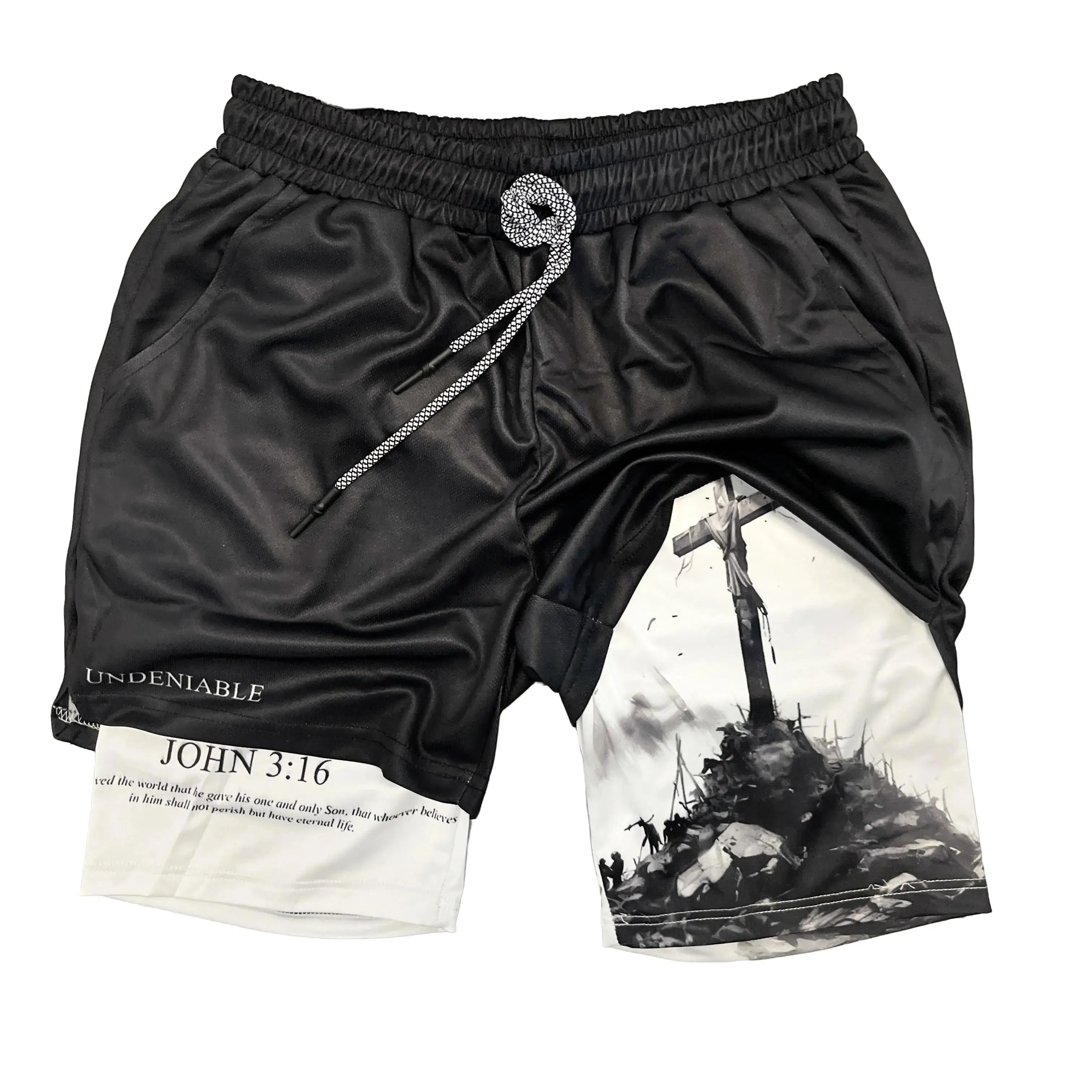 Men's JOHN 3:16 The Cross Premium Athletic Shorts - Summer Double Layer Bottoms for Beach, Fitness Training, Gym Workouts