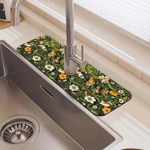 Vintage Floral Pattern Faucet Mat, 1 Count Waterproof Durable Rubber Splash Guard, Non-slip Kitchen Sink Mat, Home Supplies