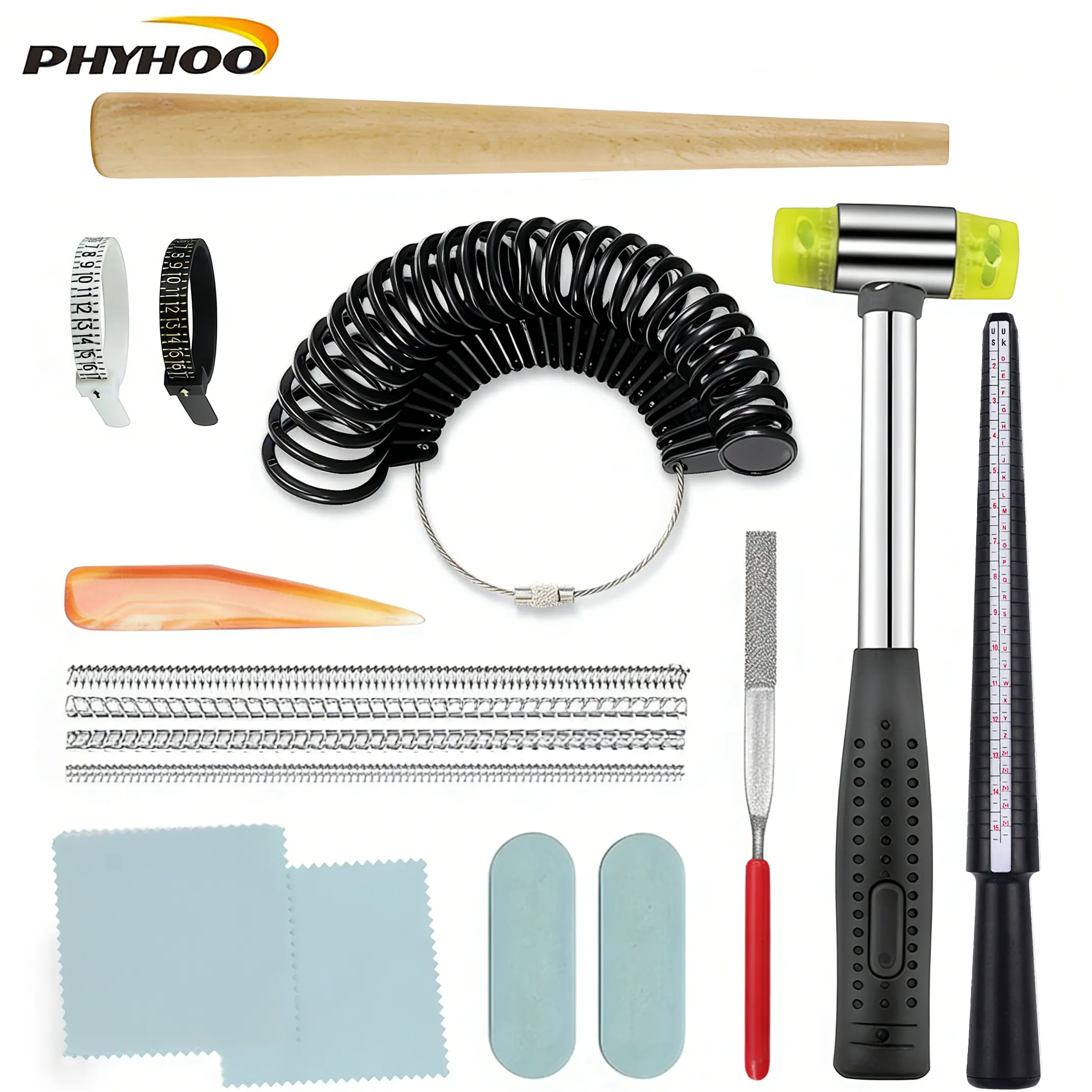 US/UK Size Ring Making Tool Kit - Resizing Tool Kit Complete Jewelry Forming Set with Mandrel, Gauges & Rubber Hammer