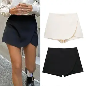 TRAF 2025 Asymmetric Skort For Women Pink Black Mini Skirt Shorts Woman Fashion High Waist Short Skirts Summer Casual Shorts
