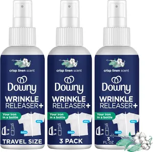 Downy Wrinkle Release Spray, Travel Size Spray, All In One Formula, Removes Wrinkles, Static and Odor Eliminator, Crisp Linen Scent, 3 Fl Oz, Pack of 3
