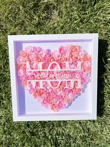 Mom Flower Shadow Box, Heart Shaped Frame Dried Flower Picture Frame, Mother's Day Anniversary Birthday Gift for Mom Grandma Family