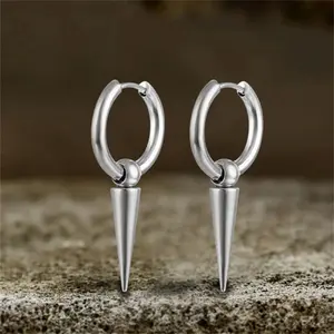 GTHIC Stainless Steel Conical Drop Hoop Earrings Minimalist Jewelry Unisex for Men Women Daily Wear
