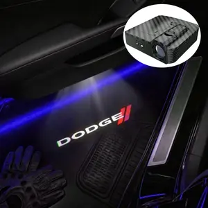 2 Pcs Carbon Fiber Welcome Lights Set for Dodge, Car Door Projection Lamp, Laser Light, Decorative Floor Lamp, Car Lighting Accessories (batteries Not Included)