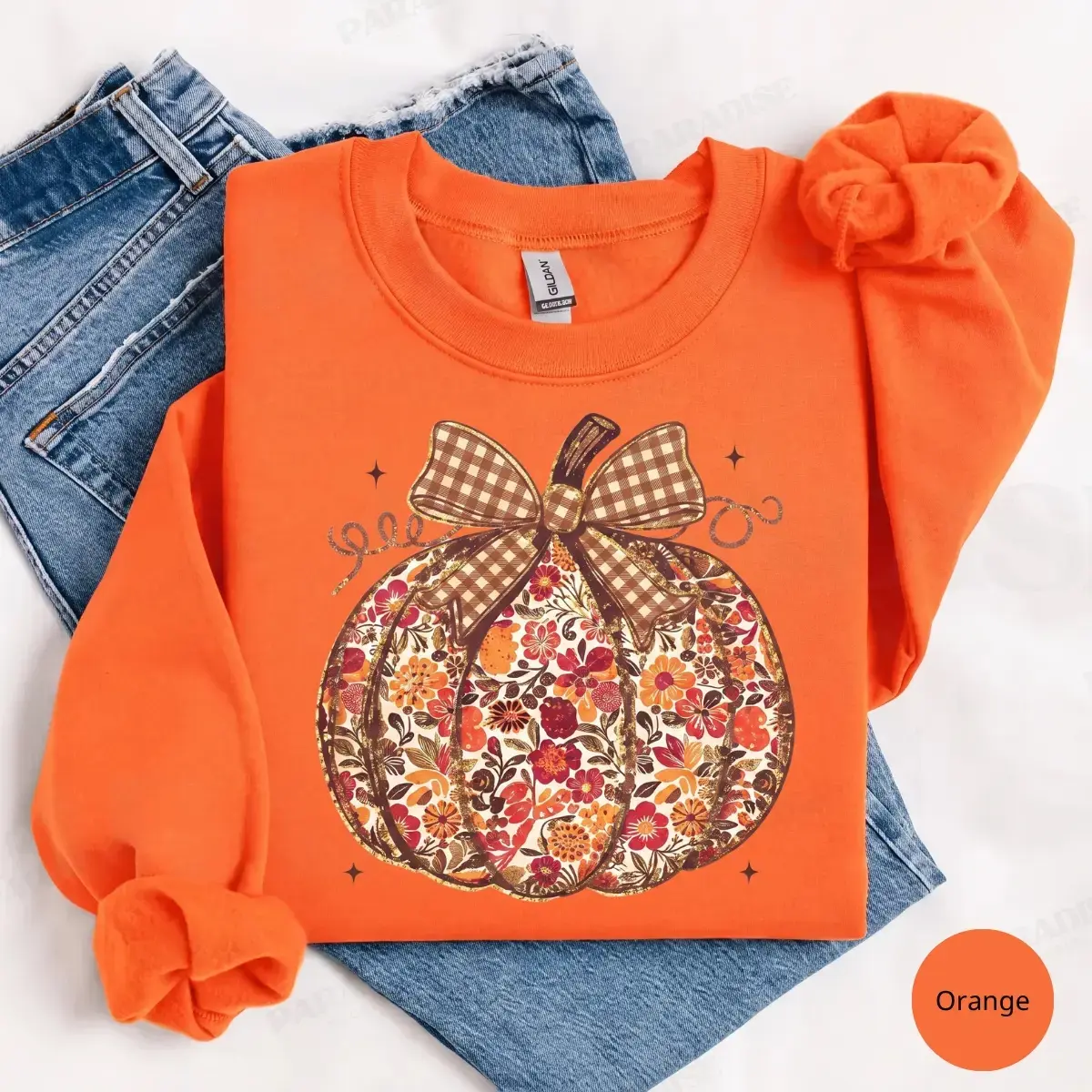 Floral Pumpkin Sweatshirt - Coquette Bow Fall Graphic Top, Cute Autumn Pumpkin Shirt, Thanksgiving Outfit, Cozy Seasonal Gift