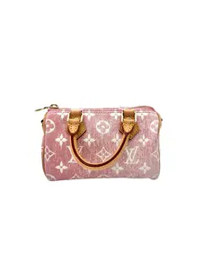Pre-owned Louis Vuitton denim Crossbody Bags Nano Speedy Pink Monogram Jacquard Handle Bag IRIS056