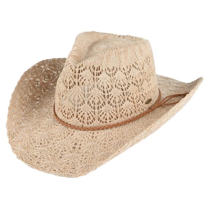 C.C Women's Panama Fedora Summer Horseshoe Lace Knitting Cowboy Hat