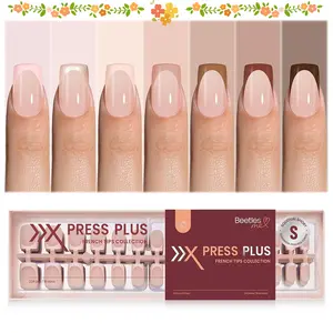 Beetles X Press Plus Autumn Press On Nails Tips Kit - French Tip Pink Brown Short Square Almond Shape Natural Acrylic Nail Tips for Effortless Beauty & DIY Manicures - Frenchtipnails Fall Nail Halloween Nail Black Friday Winter Nail Christmas Gift