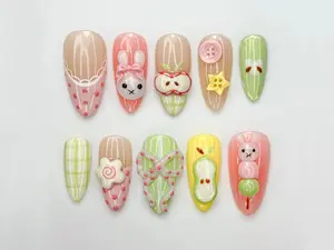 Sweet Bunny Candy Press On Nails | Kawaii 3D Rabbit Nails | Pastel Fruit Candy Nail Art | Cute Spring Press Ons | Handmade Nails