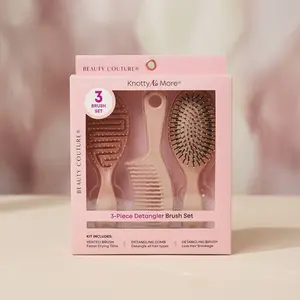 Beauty Couture Knotty No More 3-Piece Detangler Brush Set – Includes Detangling Brush, Vented Hair Brush, and Wide-Tooth Detangling Comb